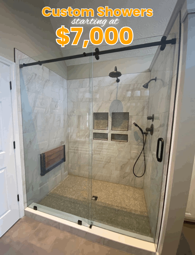 QWR custom showers starting at $7,000 with financing available